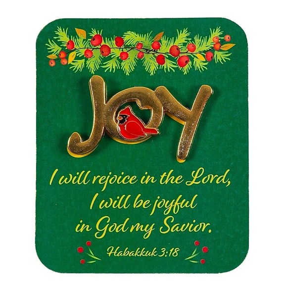 Jewelry - Gold Tone Joy Cardinal Christmas Holiday Lapel Pin Brooch with Scripture